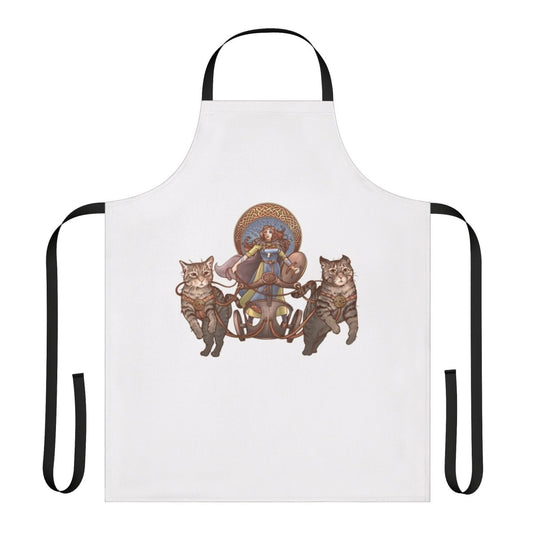 Apron featuring artwork of the Norse goddess Freya riding a chariot pulled by cats