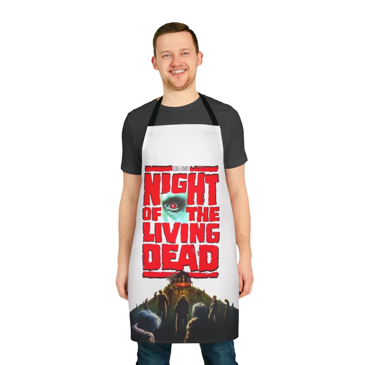 Night of the Living Dead inspired horror movie apron with zombie and undead graphic