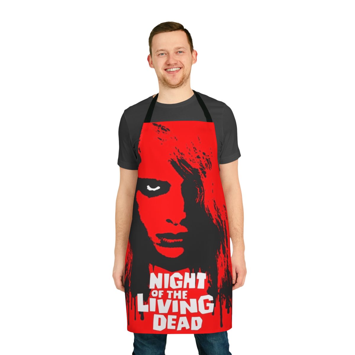 Night of the Living Dead-inspired apron with a gory, retro horror design