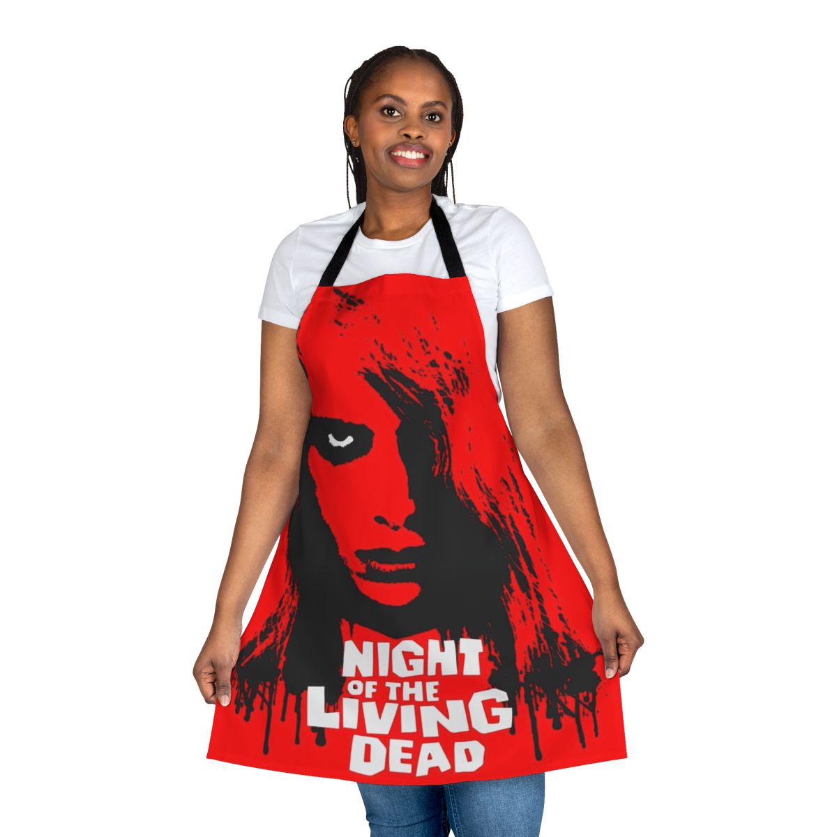 Night of the Living Dead-inspired apron with a gory, retro horror design