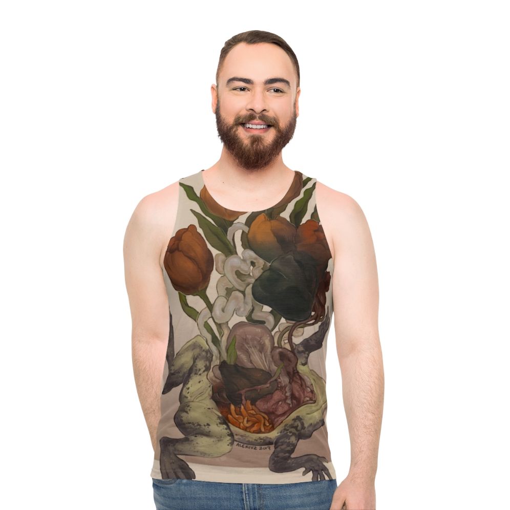 Frog dissection unisex tank top with anatomical art print