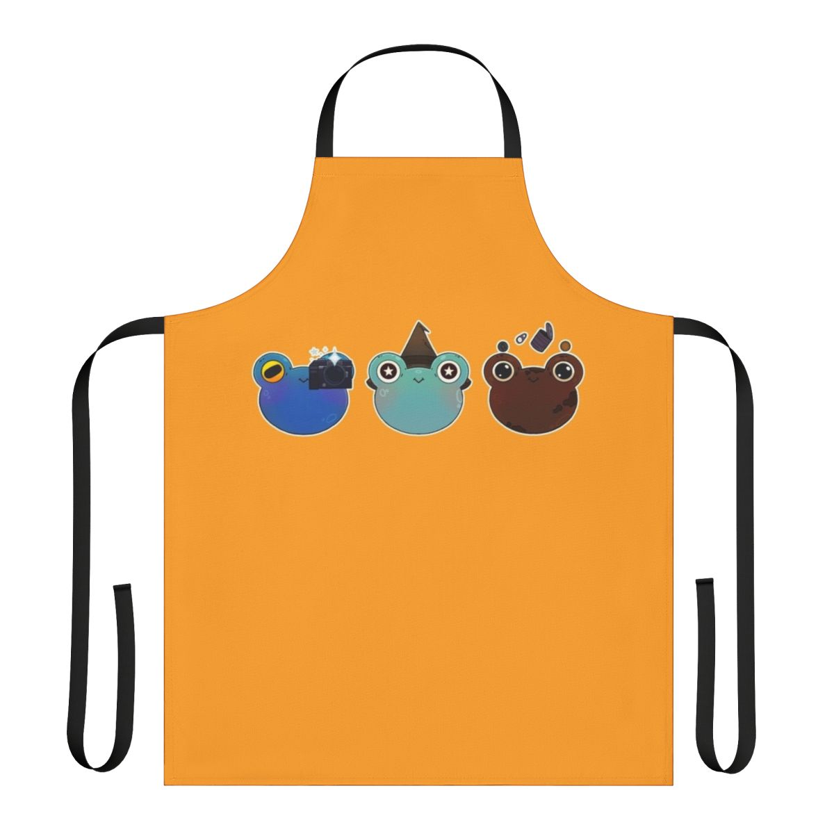 Froggy Hobbies Apron featuring a cartoon design of frogs and various hobbies