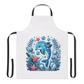 Illustration of a whimsical, ice-blue dolphin-like creature wearing a decorative apron