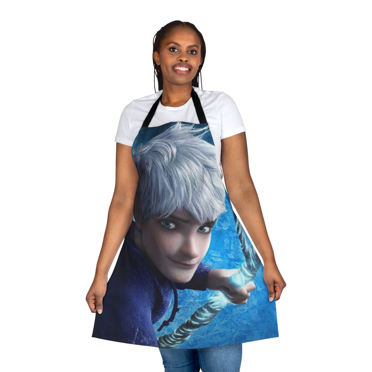 Frosty winter-themed apron with snowflake and icy designs