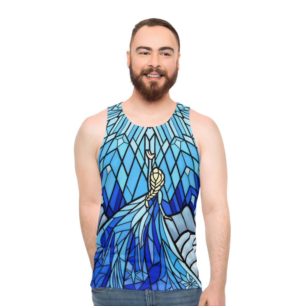 Frozen fractal stained glass window unisex tank top