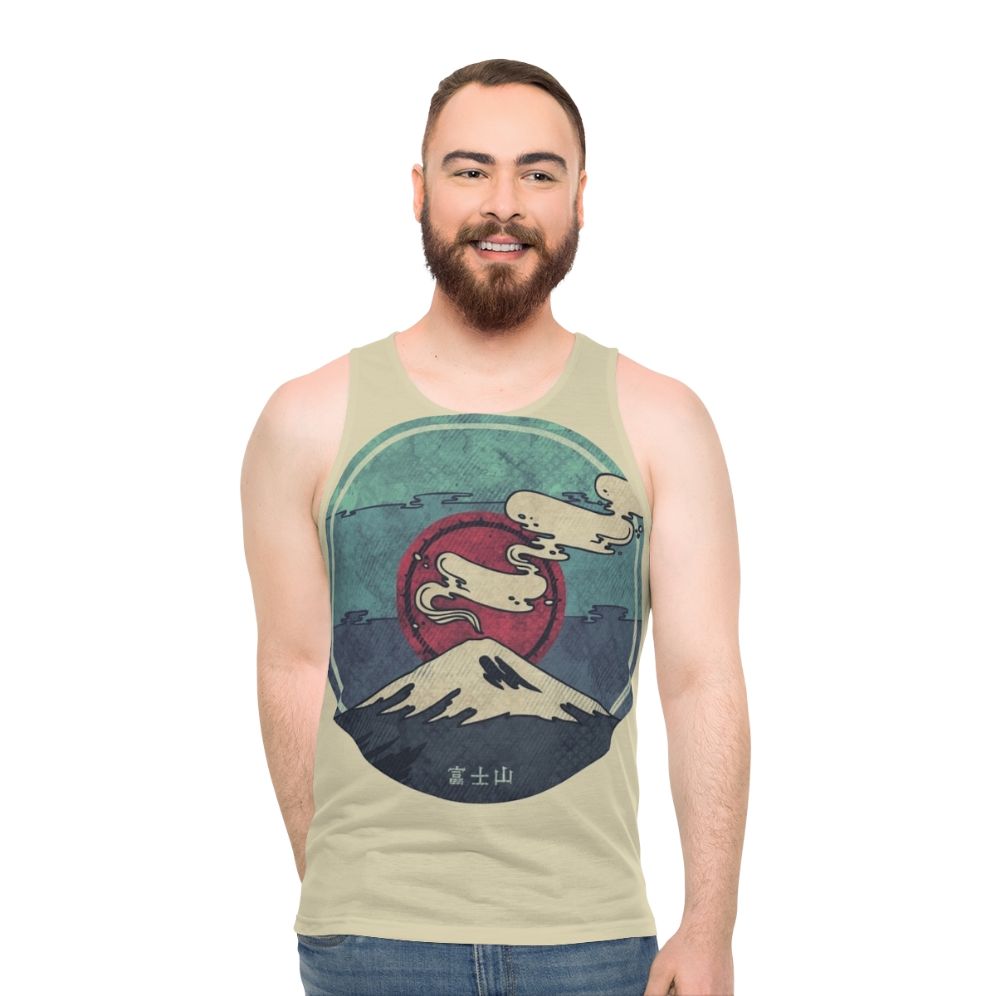 Fuji unisex tank top with geometric mountain design