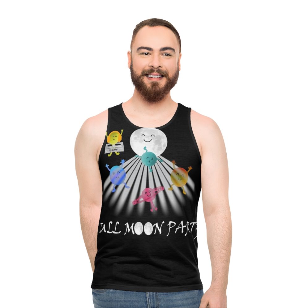 Full Moon Party Unisex Tank Top - Cartoon Dancing in Space