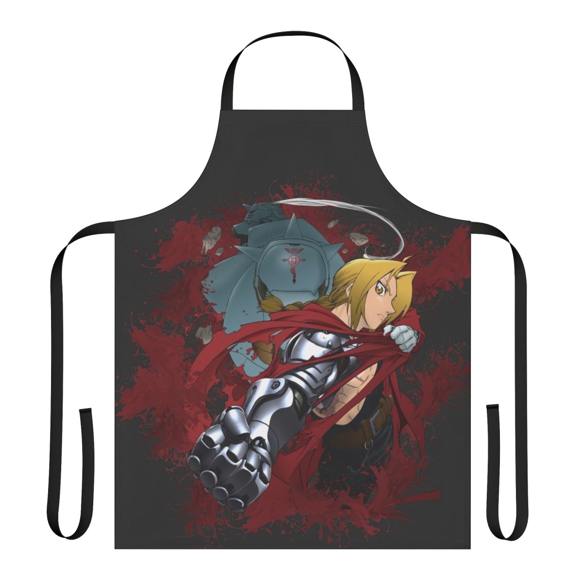 Fullmetal Alchemist-themed apron featuring the iconic characters and symbols from the beloved anime series.