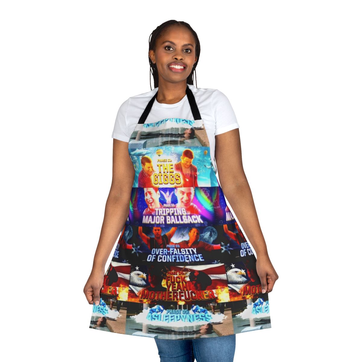 Humorous apron featuring a 21 Jump Street parody design