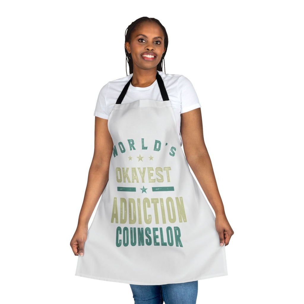 Funny apron for addiction counselors with "World's Okayest Addiction Counselor" text