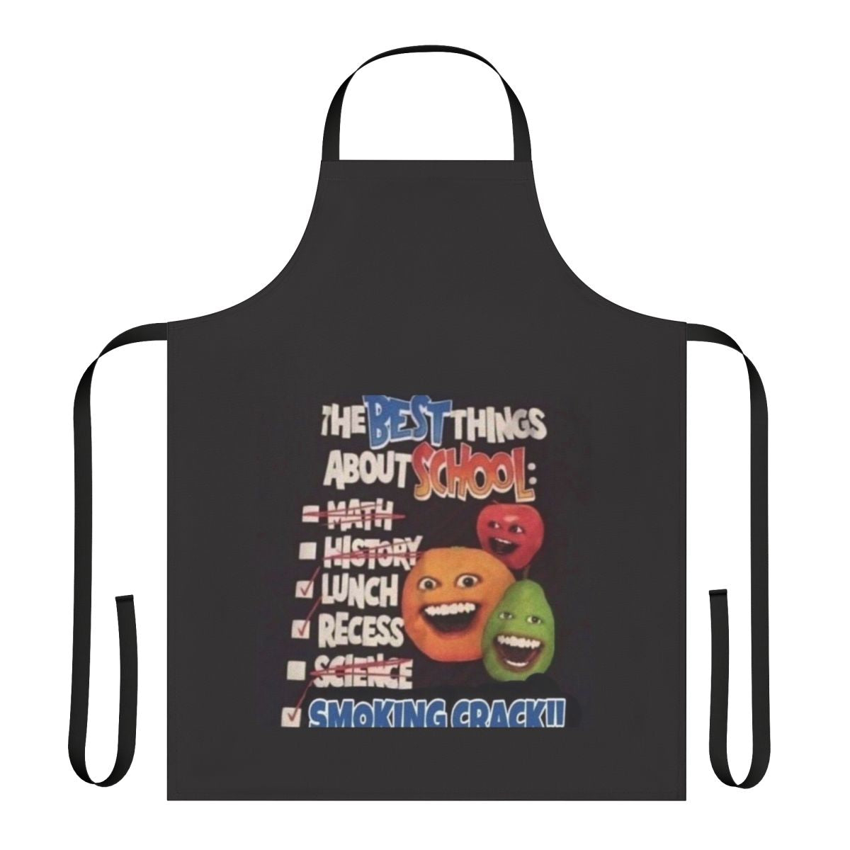 Annoying Orange themed apron with school and kitchen design
