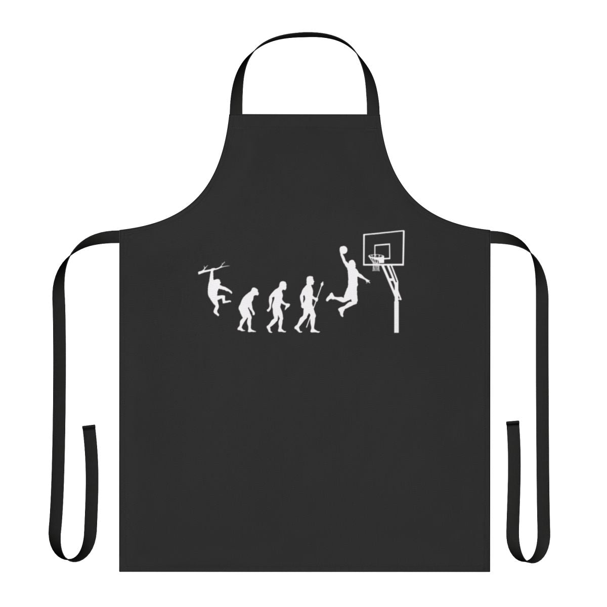 A basketball-themed apron with a silhouette design representing the evolution of basketball