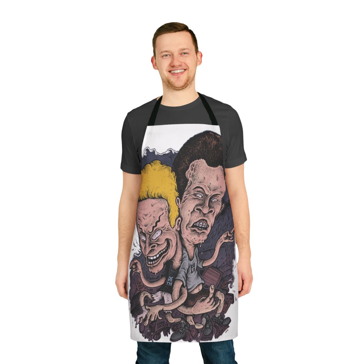 Beavis and Butthead-themed apron with punk and music design