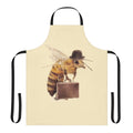 A quirky and whimsical illustration of a worker bee wearing a bowler hat and carrying a briefcase, printed on a high-quality apron.