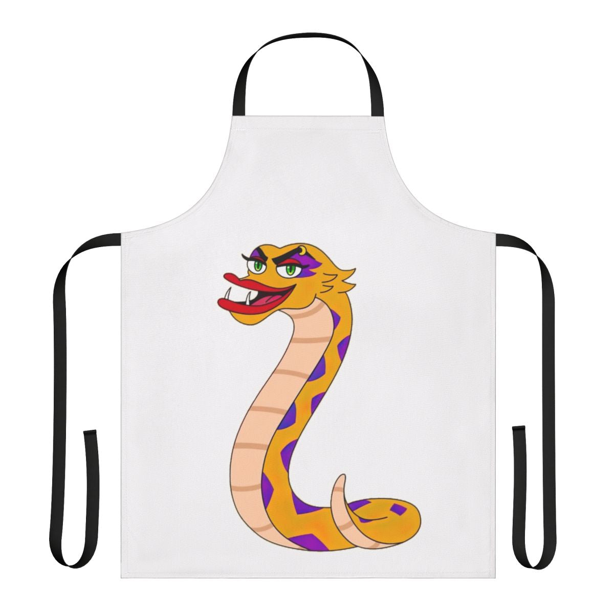 A colorful apron featuring the character Rochelle the Hate Worm from the Netflix series Big Mouth.
