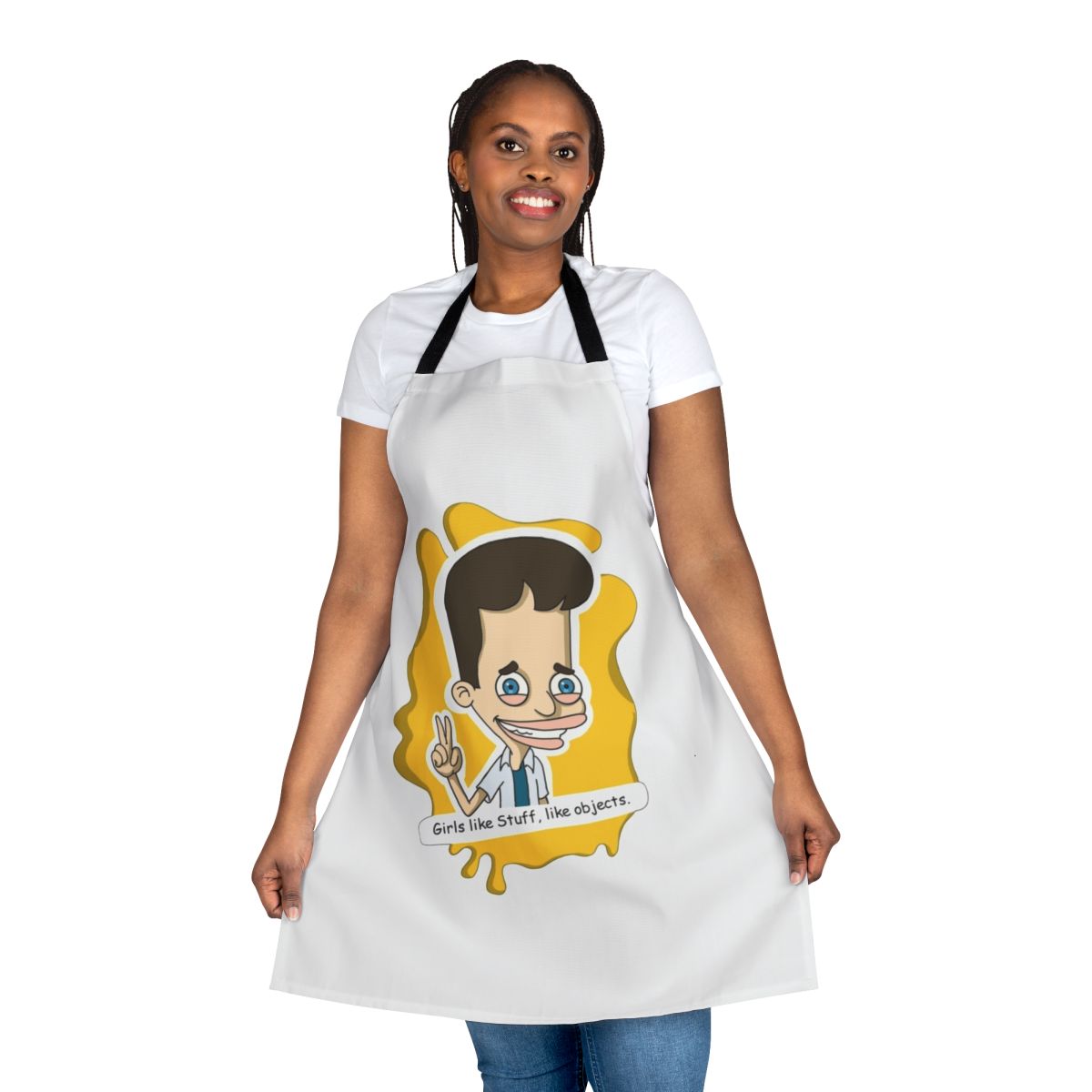 Colorful big mouth cartoon character design printed on a high-quality kitchen apron