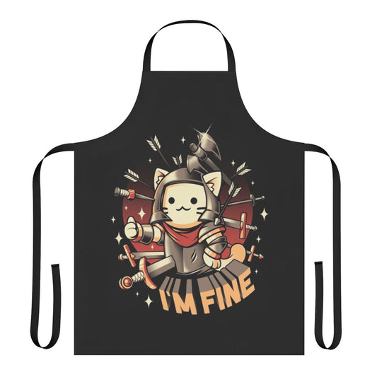 Funny cat-themed fantasy apron with swords, arrows, and medieval elements