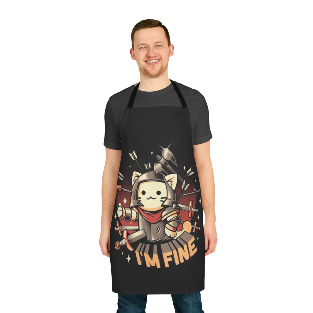 Funny cat-themed fantasy apron with swords, arrows, and medieval elements
