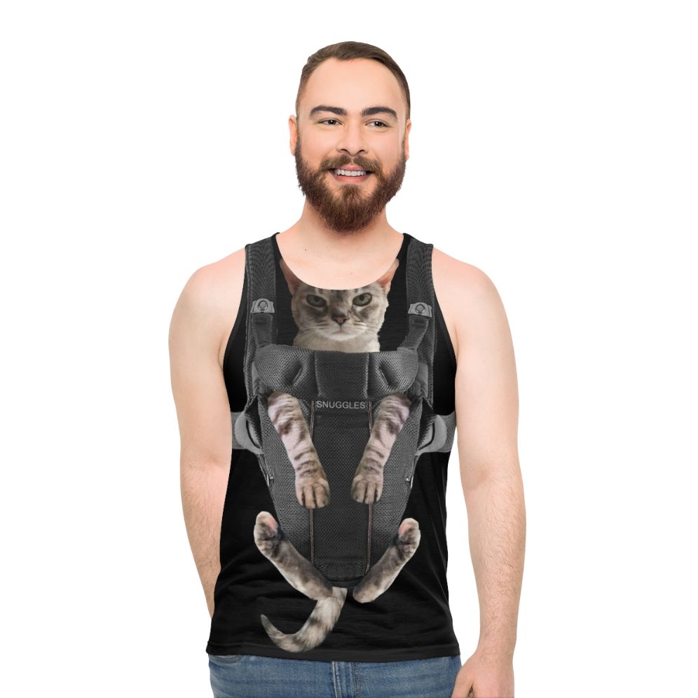 Funny cat in baby carrier