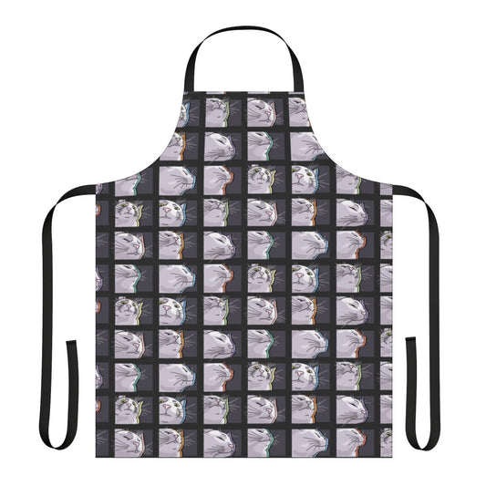 Apron featuring a funny cat vibing and dancing to music, a popular internet meme