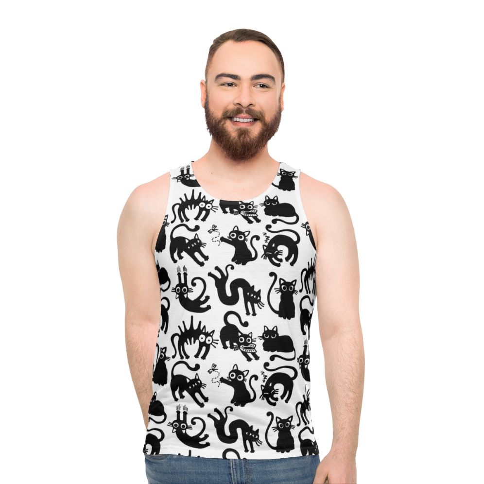 Funny Cats Collection 1 Unisex Tank Top with Cute and Simple Black and White Design