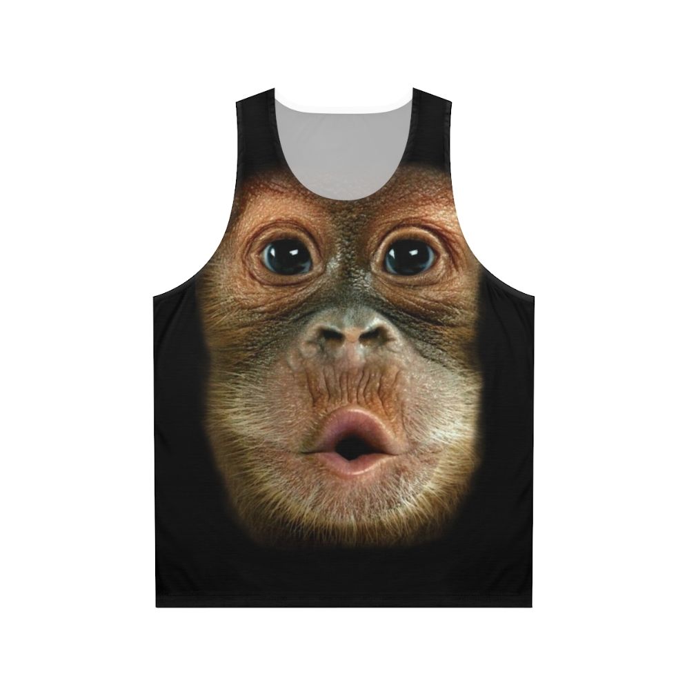 Funny chimpanzee face graphic on unisex tank top