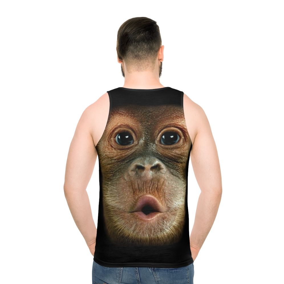 Funny chimpanzee face graphic on unisex tank top