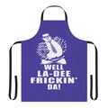 Comical Chris Farley-inspired apron with "Well La De Frickin Da" text