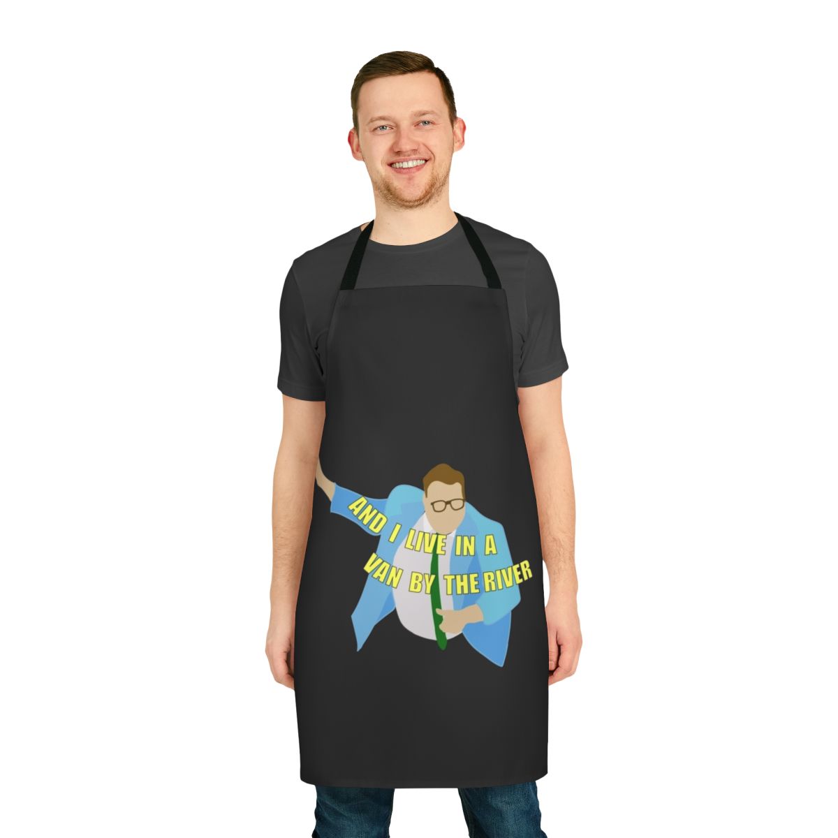 Vibrant apron featuring a portrait of legendary comedian Chris Farley from Saturday Night Live.