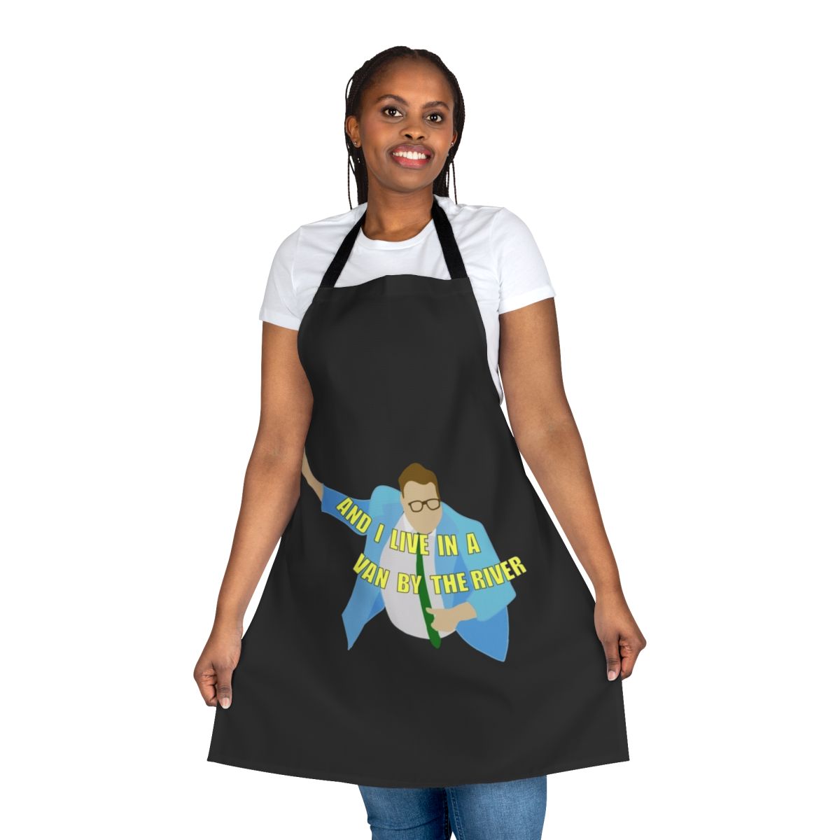 Vibrant apron featuring a portrait of legendary comedian Chris Farley from Saturday Night Live.