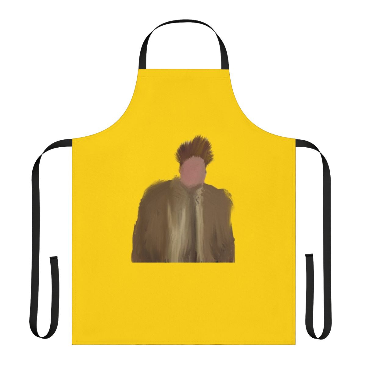 Comedic apron with a humorous interpretation of the late comedian Chris Farley