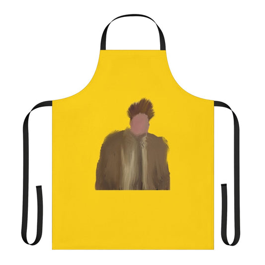 Comedic apron with a humorous interpretation of the late comedian Chris Farley