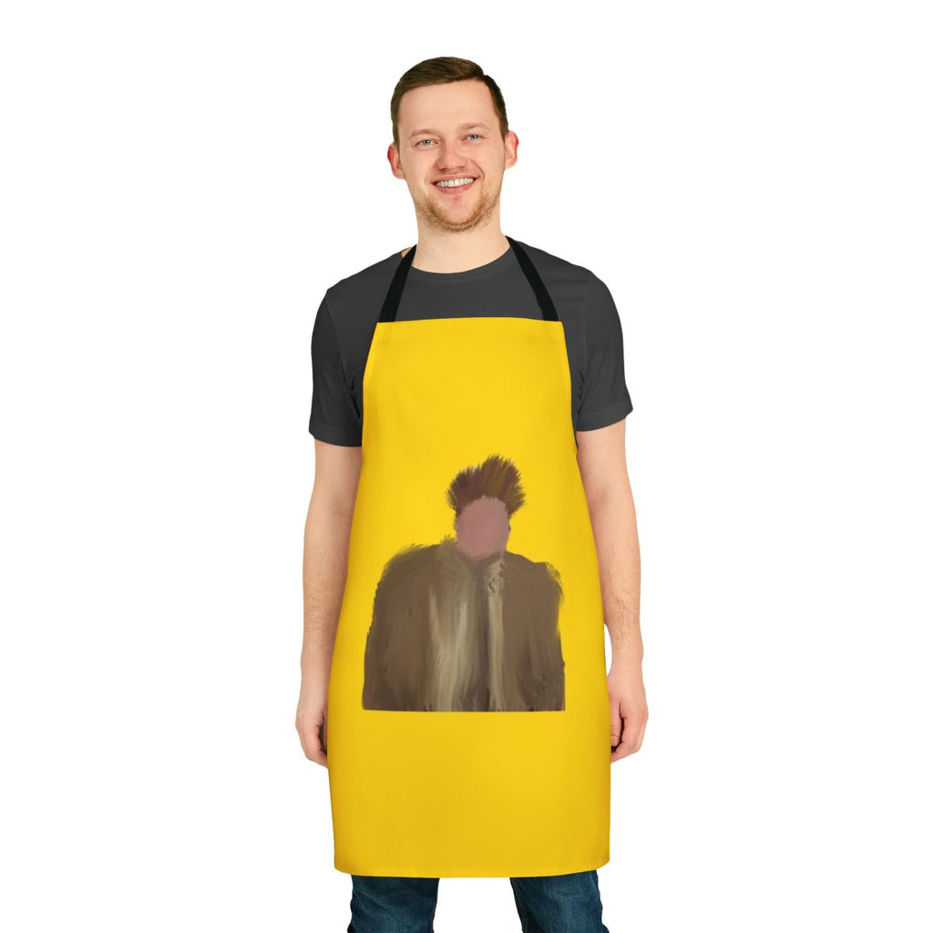 Comedic apron with a humorous interpretation of the late comedian Chris Farley