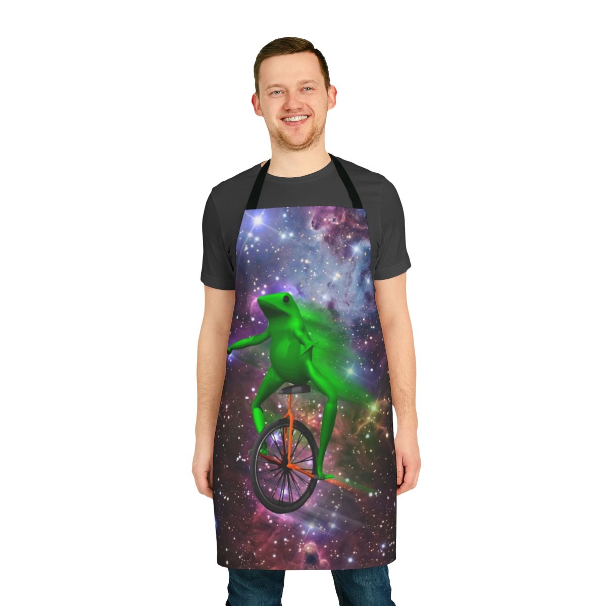 Apron featuring the popular "Dat Boi" internet meme with a space-themed design