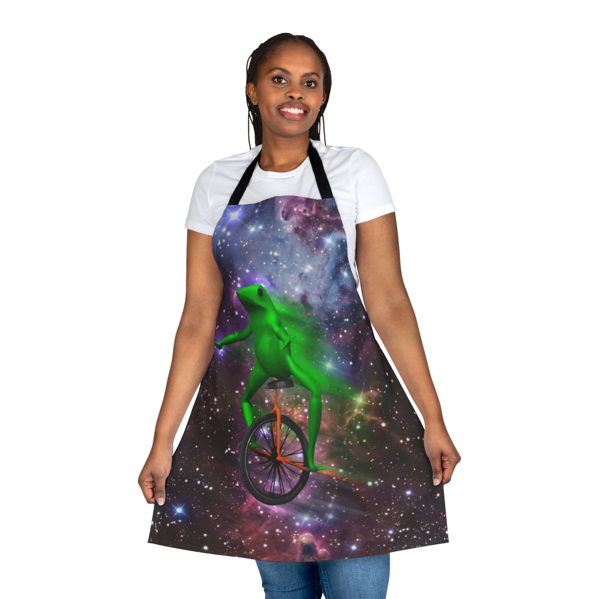 Apron featuring the popular "Dat Boi" internet meme with a space-themed design
