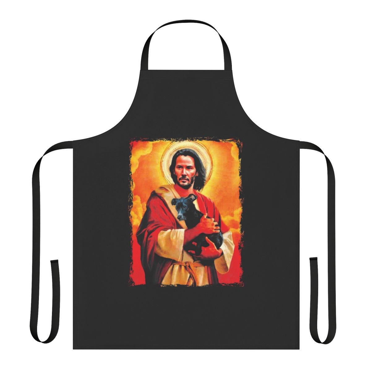 Apron featuring a dog and Keanu Reeves design, perfect for dog owners