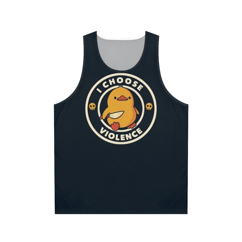 Unisex tank top featuring a rebellious duck with a skull design by Tobe Fonseca
