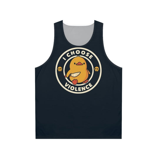 Unisex tank top featuring a rebellious duck with a skull design by Tobe Fonseca
