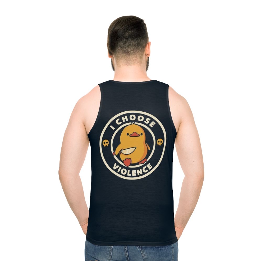 Unisex tank top featuring a rebellious duck with a skull design by Tobe Fonseca