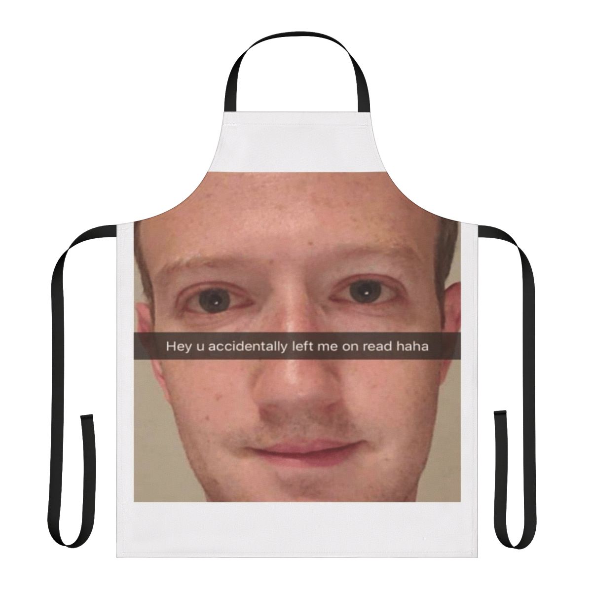 Funny apron featuring a meme-inspired design of Facebook CEO Mark Zuckerberg