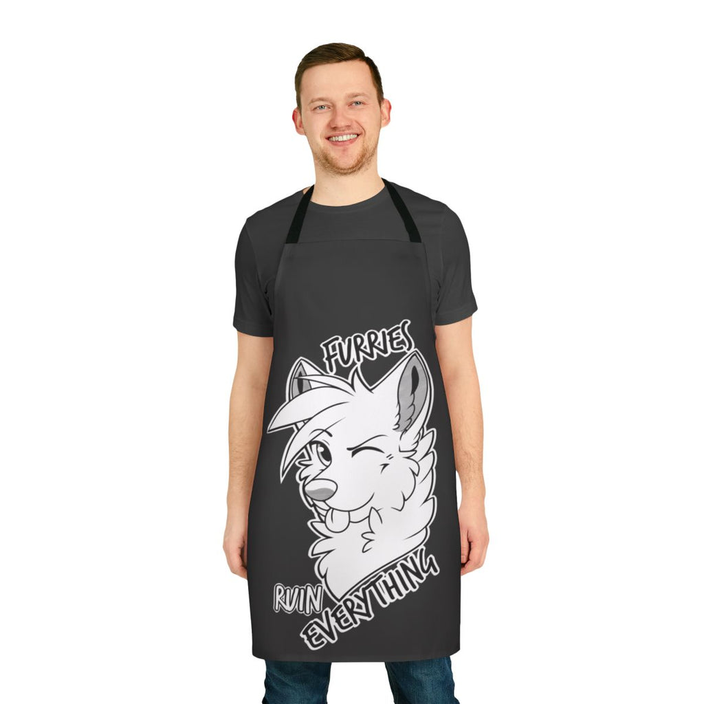 Funny furry apron featuring the text "Furries Ruin Everything" on an anthropomorphic design.