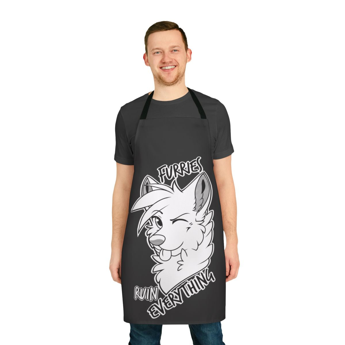 Funny furry apron featuring the text "Furries Ruin Everything" on an anthropomorphic design.