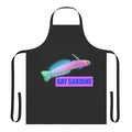Whimsical apron featuring a cartoon sardine in a pride flag