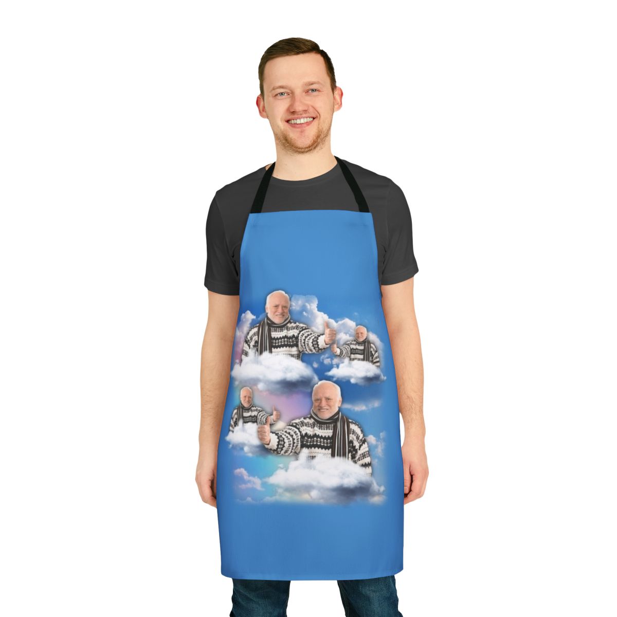 Funny apron featuring the 'Hide the Pain Harold' meme