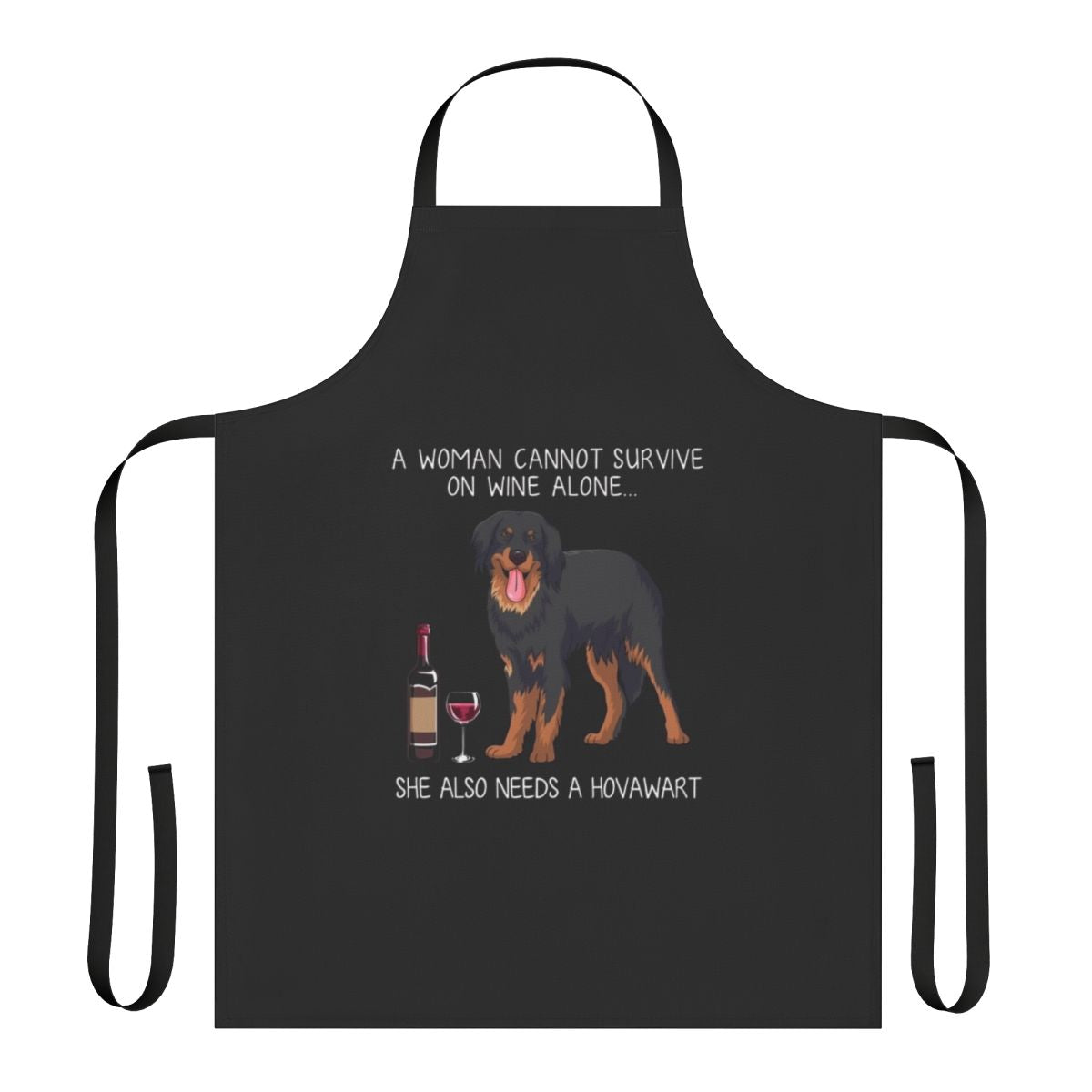 Hovawart dog wearing a funny "Hovawart and Wine" apron