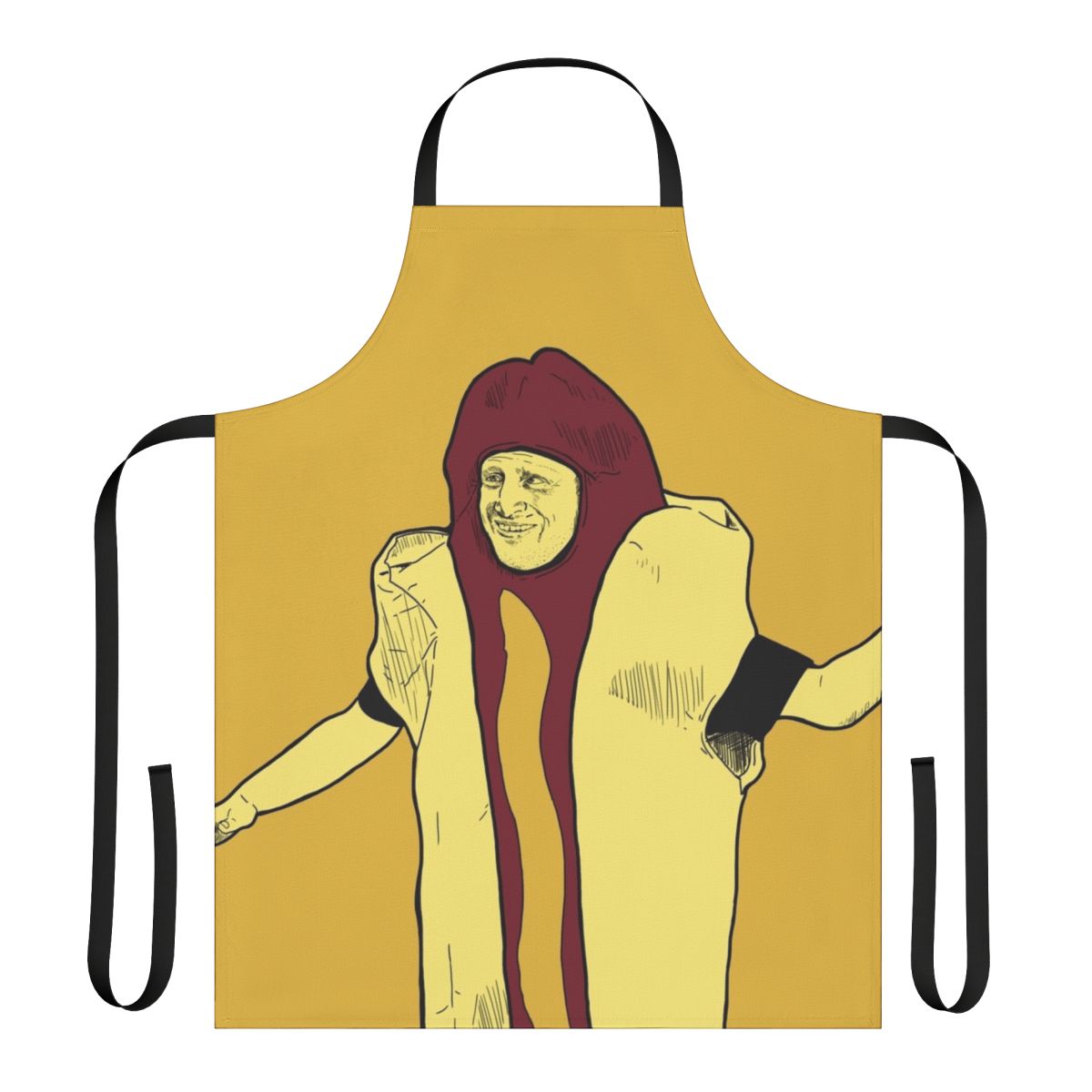 Cooking apron featuring a humorous "Hot Dog Car Crash" design inspired by the TV show "I Think You Should Leave"