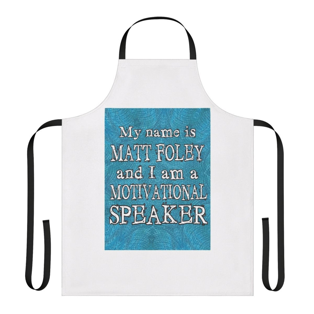 An apron featuring the iconic Matt Foley character from Saturday Night Live, played by Chris Farley.