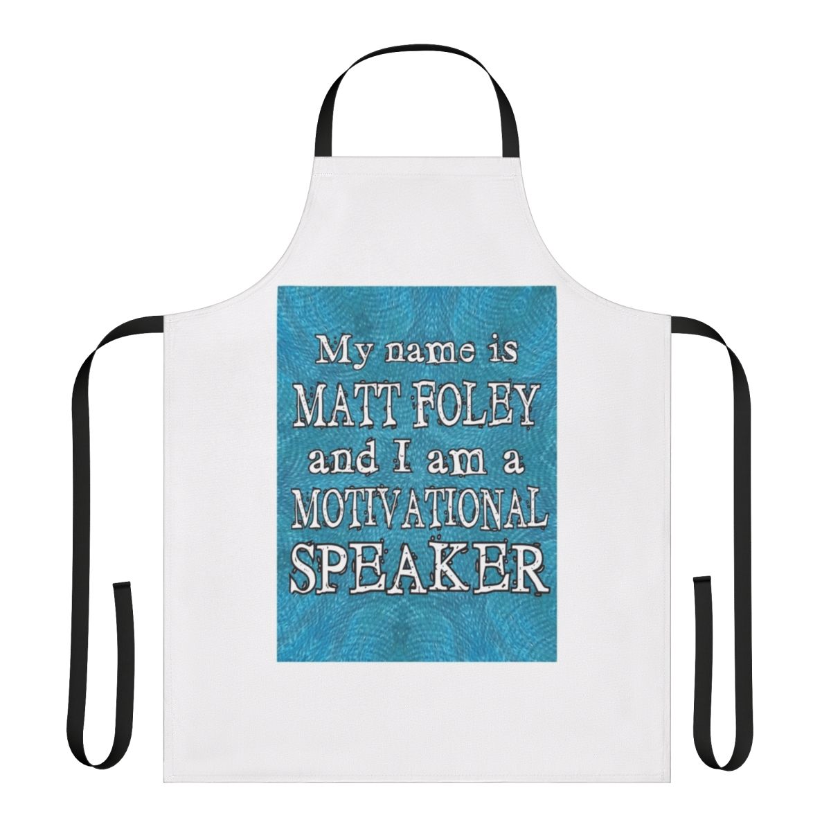 An apron featuring the iconic Matt Foley character from Saturday Night Live, played by Chris Farley.