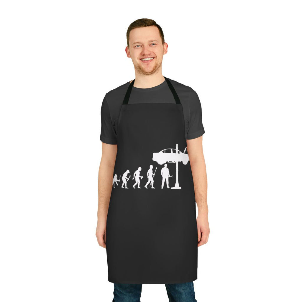 "Funny mechanic apron with evolution of man silhouette design"