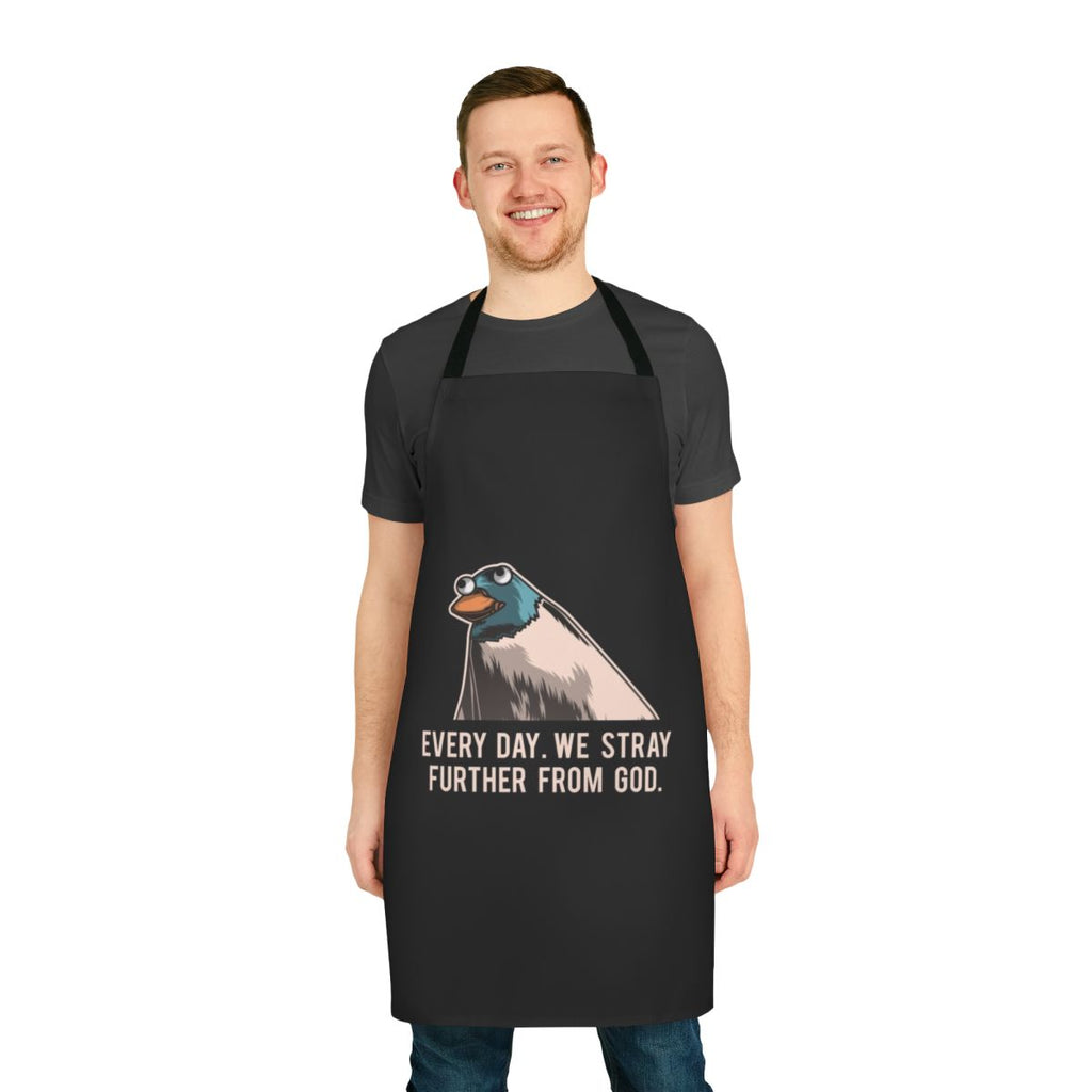 Everyday We Stray Further From God Meme Apron featuring a stunned platypus or perry the platypus